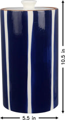 Young's Inc. 4 Pcs Set Cylindrical Ceramic Canisters- Storage Container for Kitchen and Bathroom - Beautiful Home Decor Accent to Store Food, Coffee, Tea, and More - White, Blue by CozyNest Decor