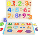 GRINNNIE Wooden Montessori Toddler Puzzles for 1 2 3 4 Years Old, 3 Pcs (Number, Letter, Shape) Kids Preschool Educational Peg Puzzle Set by TinyTreasures Baby Boutique
