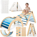 Pikler Triangle Set with Cushion, 8-in-1 Toddler Climbing Toys Indoor, Wooden Montessori Climbing Set with Arch Ramp,Ladder&Tent Cloth, Baby Indoor Climber Jungle Gyms for Toddlers Toy, Blue by TinyTreasures Baby Boutique