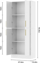 71" Tall Pantry Cabinet with 4 Doors, Kitchen Pantry Storage Cabinet, Freestanding Larder Cupboard, Kitchen Hutch with Gold Handles for Dining Room, Bathroom, White by CozyNest Decor