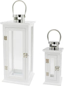 CVHOMEDECO. Decorative Elegant Wood Hurricane Candle Lantern with Stainless Top and Glass Inserts for Home Patio Outdoor Decor. White, Set of 2 by CozyNest Decor