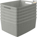 Curver Jute Decorative Plastic Organization and Storage Basket Perfect Bins for Home Office, Closet Shelves, Kitchen Pantry and All Bedroom Essentials, (Set of 6), Grey, Medium by TinyTreasures Baby Boutique