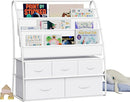 NACHES 3-Tier Kids Bookshelf with 5 Fabric Drawers, Metal Toy Storage Organizer for Kids Room, Living Room & Study Room, White (White) by TinyTreasures Baby Boutique