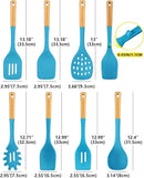 Silicone Kitchen Utensil Set for Non Stick Cookware, 7 Pcs Heat Resistant Cooking Utensils with Wooden Handle, BPA Free Kitchen Tools with Spatulas, Spoons, Skimmer and Pasta Fork (BLUE) by CozyNest Decor