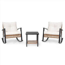 LAUSAINT HOME 3-Piece Rocking Bistro Set, Outdoor Patio Furniture with Thick Cushions and 2-Tier Coffee Table, Oversize Rattan Conversation Set for Garden, Balcony, Backyard (Beige) by CozyNest Decor