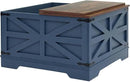 Blue Coffee Table with Storage, Cocktail Table with Hinged Lift Top, Farmhouse Square Wood Center Table with Large Hidden Storage Compartment for Living Room, Square Coffee Table, Metal Edges Decor by CozyNest Decor