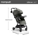 Mompush Lithe V2 Lightweight Travel Stroller, Compact Foldable Baby Stroller with Travel Bag, One-Hand Fold Stroller, Snack Tray, Mechanical Recline Seat, Airplane-Ready, UPF 50+ Canopy & Rain Cover by TinyTreasures Baby Boutique