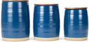 Nat & Jules Lidded Navy Blue 6 inch Ceramic and Wood Kitchen Canisters Set of 3 by CozyNest Decor