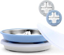 Stainless Steel Toddler Suction Plate with Lid, Deeper 9" Divided Plates with Removable Silicone Sleeves for Kids, Non Toxic & BPA Free | Unbreakable Baby Snack Dishes Set of 2, Blue & Gray by TinyTreasures Baby Boutique