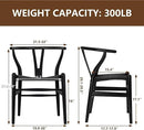 Wishbone Chair Natural Solid Wood Dining Chair/Hans Vegner Y Chair Rattan and Wood Accent Armrest Chairs Set of 2 (Ash Wood - Black) by CozyNest Decor