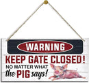 Rustic Warning Gate Plaque - Decorative Wooden Pig Sign for Farm Fence & Wall Gate Decor by CozyNest Decor