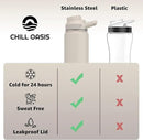 Chill Oasis Water Bottle | Compatible With Popular Flavor Cartridges | BPA Free, Leak Proof, Double-Walled Vacuum Insulated Stainless Steel, and Dishwasher Safe | Cold for 24 Hours (Beige, 12oz) by CozyNest Decor
