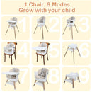 9 in 1 Convertible Baby High Chair with Booster, Wooden Highchair for Babies and Toddlers with Adjustable Tray & 5-Point Harness, Multi-Functional Growing Seat for Feeding, Learning & Play, Beige by TinyTreasures Baby Boutique