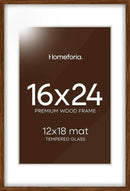 Homeforia Walnut Picture Frame 16x24, High End Dark Oak 16x24 Brown Wooden Frames with Mat 12x18, 16 x 24 Wood Poster Frame Matted to 12 by 18, 24x16 Hanging Frames, Tempered Glass, Wall Kit, Set of 1 by CozyNest Decor