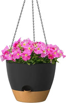 ZMTECH 12 Inch Hanging Planters for Indoor Outdoor Plants, 1 Pack Self Watering Hanging Plant Pots with Drainage Holes and Removable Saucer, Plastic Flower Hanging Pots with Watering Lip (Black) by CozyNest Decor