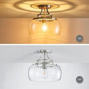 WUZUPS Chandelier Rustic Farmhouse Industrial Round Semi-flushmount Ceiling LED Light Fixture with Clear Glass Shades for Bathroom Kitchen Foyer Entryway, H 11.8" x W 13.4", E26 Base, Brushed Nickel by CozyNest Decor