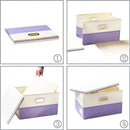 PRANDOM Large Foldable Storage Bins with Lids [3-Pack] linen Fabric Decorative Storage Boxes Organizer Containers Baskets Cube with Handles Divider for Bedroom Closet Purple&Cream(17.7x11.8x11.8) by CozyNest Decor