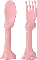 Made in USA Spoon la la Toddler Utensils Set - 2 Pack (1 Spoon & 1 Fork for Kids) - Self-Standing 3D Ergonomic Cat & Dog Handles - BPA-free, Dishwasher Safe, Baby Silverware (Pink) by TinyTreasures Baby Boutique