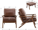 Brown Leather Accent Chair and Ottoman, Mid Century Modern Arm Chair, Retro Upholstered Armchair with Wood Frame & Removable PU Cushions, Large Leisure Slipper Chair for Living Room/Bedroom, Set of 2 by CozyNest Decor