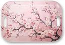 Serving Trays with Handles, 14.5 x 9.8 inch Rectangular Plastic Tray for Restaurant, Kitchen, Pink Cherry Blossom by CozyNest Decor