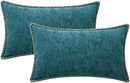 MIULEE Pack of 2 Couch Throw Pillow Covers 12x20 Inch Dark Teal Farmhouse Decorative Pillow Covers with Stitched Edge Soft Chenille Solid Dyed Spring Pillow Covers for Sofa Bed Living Room by CozyNest Decor