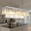 L39.4 Chrome Rectangle Modern Crystal Chandeliers Lighting Rectangular Pendant Ceiling Lights Fixture Lamp for Dining Living Room by CozyNest Decor