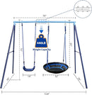 2 Seat Swing Set for Backyard - Metal A-Frame Holds 440 lbs, 1 Adjustable Saucer Swing and 1 u-Shape Swing - Suitable for Kids 3-8 Years by TinyTreasures Baby Boutique