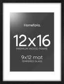 Homeforia 12x16 Black Wood Picture Frame, High End Oak 12x16 Poster Frames with Mat 9x12 Print, 12 x 16 Black Wooden Frame Matted to 9 by 12 Photo, 16x12 Thin Frame, Tempered Glass, Wall Kit, Set of 1 by CozyNest Decor