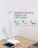 Addtam LED Desk Lamp, Power Strip with 3 Outlets 4 USB Charging Ports(2 USBC), 4 Modes 5 Level Brightness Touch Lamp, Small Desk Lamp for Home Office College Dorm Room Essentials, White by CozyNest Decor