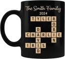 Family Forever Linked Together Custom Names Ceramic Mug, Crossword Puzzle Art, for Birthday, Anniversary or Special Occasions (Family Forever Linked Together Black Mug) by TinyTreasures Baby Boutique