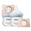 Natural Glass Baby Bottle for Breastfeeding Babies, 3oz Newborn Anti-Colic Baby Bottle with Slow Flow Nipples (SS), Clear, Wide Neck, 2 Pack, 0 Months+ by TinyTreasures Baby Boutique