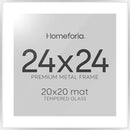 Homeforia 24x24 Silver Picture Frame, High End Metal 24 x 24 Large Square Silver Frames with Mat 20 by 20 inch Photo, 24by24 Thin Poster Frame Matted to 20x20 Print, Tempered Glass, Wall Kit, Set of 1 by CozyNest Decor