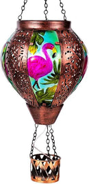 Flamingo Hot Air Balloon Solar Lanterns Outdoor Waterproof,Metal Garden Decor Solar Hot Air Balloon Lantern with Flame Flickering Lights for Patio,Porch,Yard Decor Mother Day Gifts for Women by GreenHaven Gardens