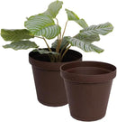 Elly Décor Set of 2 12 inch Round Saucer Modern Self Watering Planter Plates, Pots with Rattan-Like Finish, 12x12 Chocolate Brown by CozyNest Decor
