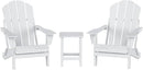 WO Home Furniture Adirondack Chairs Table Set of 3 PCS Outdoor Folding Chairs Side End Table Weather/UV Resistant for Lawn, Garden, Bon Fire, Balcony (White) by GreenHaven Gardens