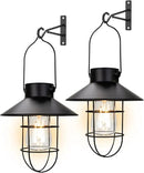 pearlstar Solar Lantern Outdoor 2 Packs Hanging Light Metal Solar Lamp with Warm White Edison Bulb Design for Garden Yard Patio Proch Decor(Black) by CozyNest Decor
