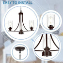 BONLICHT 3 Lights Oil-Rubbed Bronze Traditional Chandelier Rustic Kitchen Island Lighting Fixtures Hanging Clear Glass Cylinder Pendant Lights Classic Ceiling Light for Dining Room Bedroom Foyer by CozyNest Decor