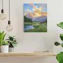 The mountain stream and lawn scenery under the sun is suitable for posting in the living room bedroom office landscape poster wall painting by CozyNest Decor