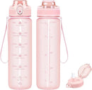 32oz Motivational Water Bottles with Time Marker & Fruit Strainer, Transparent Gradient Color Water Bottle with Times to Drink, Leakproof & BPA Free, Reusable Bottle with Strap (No Straw) by CozyNest Decor
