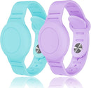 Kids Waterproof Airtag Bracelet Compatible with Apple AirTag, Hidden Silicon Protective Case for Air Tag GPS Tracker Holder, Adjustable Anti-Lost Watch Band for Toddler Child (Cyan & Purple) by TinyTreasures Baby Boutique