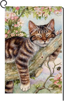 BLKWHT Spring Cat Garden Flag 12x18 Vertical Double Sided Pink Floral Farmhouse Holiday Outside Decorations Burlap Yard Flag BW573 by GreenHaven Gardens