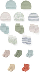 15 Pack Unisex New Born Boy Girls No Scratch Mittens Sets Cotton Soft Baby Gloves Hats socks Accessory 0-6 Months by TinyTreasures Baby Boutique