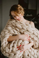 Merino Wool Chunky Knit Throw Blanket, 47x60in, Camel by CozyNest Decor
