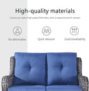 5 Piece Outdoor Patio Furniture Set - Wicker Furniture Patio Conversation Set, Outdoor Swivel Rocker Chairs with Loveseat Sofa and 2 Ottomans for Small Space, Blue Cushion by GreenHaven Gardens