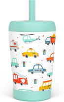 Kid Insulated Stainless Steel Tumbler with Silicone Straw, 12oz Sippy Cup for Kids (Transportation) by TinyTreasures Baby Boutique