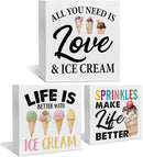 3 Pcs Summer Ice Cream Wood Box Signs Decor Farmhouse Summer Ice Cream Tiered Tray Decor Table Desk Shelf Kitchen Decoration Rustic by CozyNest Decor