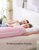 Momcozy Body Pillow for Pregnancy, J Shaped Pregnancy Pillows for Side Sleeping, Soft Maternity Pillow with Jersey Cotton Cover for Head Neck Belly Support, Pink by TinyTreasures Baby Boutique