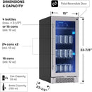 Zephyr Brisas 15 Inch Slim Beverage Fridge Single Zone Under Counter - Narrow Mini Wine & Drink Cooler Small Cabinet Wine Refrigerator Home Bar Freestanding with Glass Door - 4 Bottles, 64 Cans by CozyNest Decor