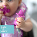 Bumkins Baby Utensils Set, Chewtensils Silicone Spoons for Dipping, Self-Feeding, Baby Led Weaning, Trainer Learning, First Stage Eating, Soft Practice Fork and Spoon, Babies 6 Months, Fuchsia by TinyTreasures Baby Boutique