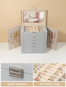 BOOVO Jewelry Box For women, 6 Layer Large Jewelry Organizer With Mirror, Multi-Function Storage Box With Lock, Necklace Holder With 5 Drawers, For Earrings Necklace Bracelet (Silver and Grey) by TinyTreasures Baby Boutique